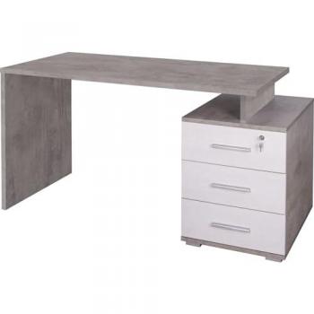 Escritorio Sarmog de 3 Cajones en Cemento y Blanco Mate, 154x55x76 cm