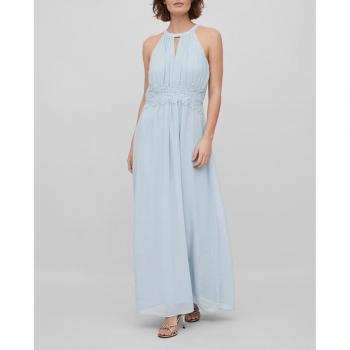 Vestido largo de fiesta Vila Vimilina sin mangas con escote halter color azul claro, talla 40