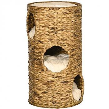 Torre para Gatos PawHut de 73 cm con 3 Niveles, Cojines y Estructura de Acero en Color Marrón Claro
