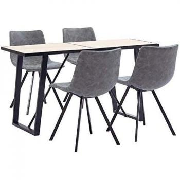 vidaXL Juego de Comedor 5 Piezas de Cuero Sintético Mobiliario Decoración Interior Casa Hogar Robusto Duradero Resistente Funcional Práctico Útil Gris