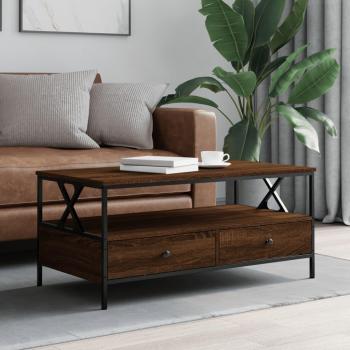 Mesa de centro de madera de ingeniería 100x51x45 cm en roble ahumado marrón para salón o comedor