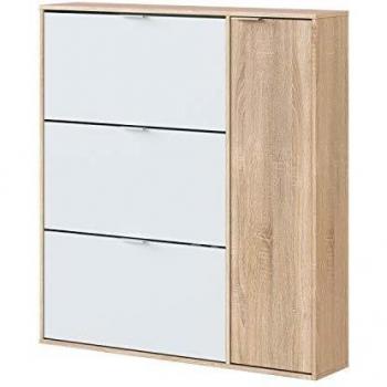 Habitdesign Mueble Zapatero 4 Puertas, Modelo Class, Acabado en Roble Canadian y Blanco Artik, Medidas: 106 cm