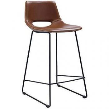 Kave Home - Taburete Zahara Piel sintética marrón Altura 65 cm
