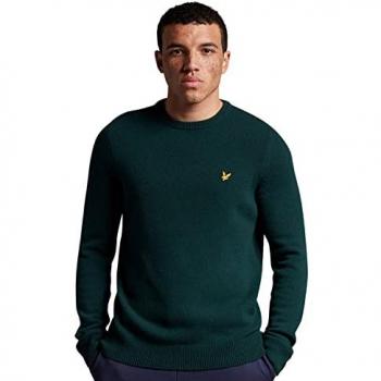 Men's Dark Green Lambswool Crew Neck Jumper - Size XL