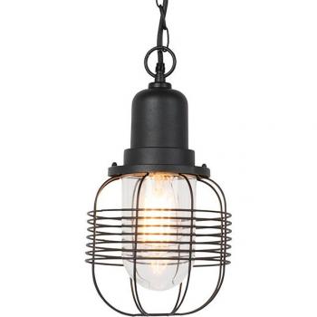 Lámpara colgante rústica negra IP44 de aluminio y vidrio, adecuada para LED, máx. 1 x 60W