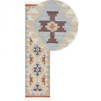 Alfombra Kilim de Algodón Multicolor 80 x 300 cm Reversible con Patrón Geométrico