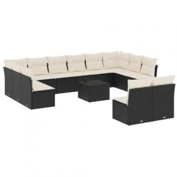 Set de Sofás de Jardín y Cojines 13 pzas Ratán Sintético Negro