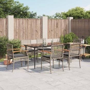 7 Piece Gray Poly Rattan Garden Dining Set with Cushions