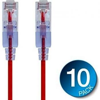 Monoprice SlimRun Cat6A Ethernet Patch Cable - Snagless RJ45 UTP Pure Bare Copper Wire 10G 30AWG 5ft Red 10-Pack