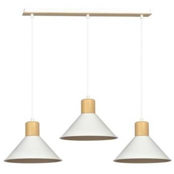Lámpara de Suspensión Rowen, Acero con Recubrimiento de Polvo y Madera, Color Blanco, 86x100x25 cm
