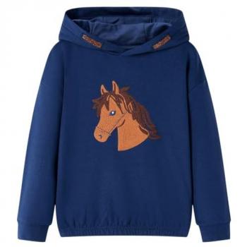 Sudadera Infantil con Capucha de Manga Larga y Dobladillo Elástico, Diseño de Caballo, Color Azul Marino, Talla 92