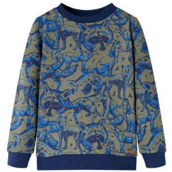 Sudadera Infantil Caqui con Estampado de Mapaches y Zorros, Talla 128