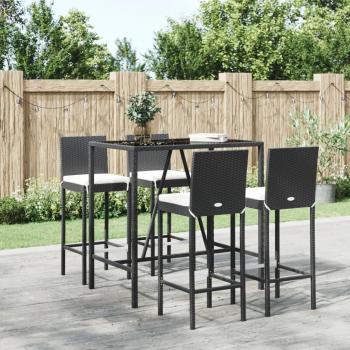 5-Piece Black Poly Rattan Garden Bar Set with Cushions