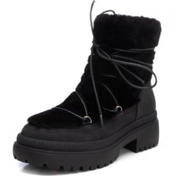 Botas de pelo para mujer XTI 143504, color negro, con cremallera y cordones ajustables, talla 38