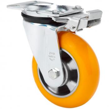 Rueda Alex Serie ZVR-AUAB Giratoria con Platina y Bloqueo Direccional, 4mm, 10ZVRMD160-AUAB, Alumínio con Poliuretano Naranja, Bolas de Bal