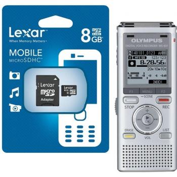 Olympus WS-831 2Gb Digital Voice Recorder and 8GB MicroSD Card - Silver