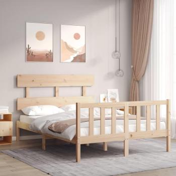 Cama solar sin colchón 140x200 cm en madera maciza de pino, estructura de cama con cabecero de madera maciza, color marrón