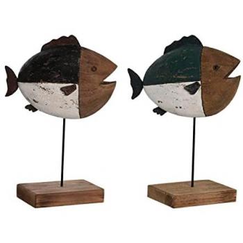 Figura Decorativa Multicolor Natural Pez 18 x 8 x 26 cm (2 Unidades)
