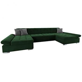 Sofá rinconero Comfivo 155 con función de descanso y caja de ropa de cama, dimensiones 360x160x75cm, color verde