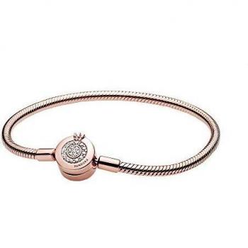 Pandora Moments Rose Gold Sparkling Crown Snake Chain Bracelet 18 cm