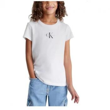 Camiseta de Manga Corta Micro Monogram Calvin Klein Jeans para Niñas, Blanco, Talla 8 Años