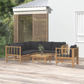 vidaXL 7-Piece Dark Grey Bamboo Garden Lounge Set with Cushions
