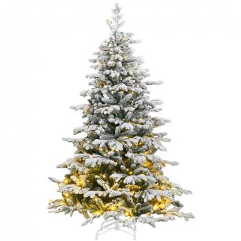 Flocked Snow Artificial Hinged Christmas Tree with 300 LEDs - 180 cm