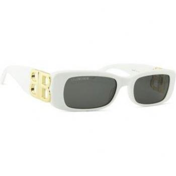Balenciaga BB0096S 011 51 Vintage Rectangular Sunglasses with Golden Hinges, White, Female, Size: 51 MM
