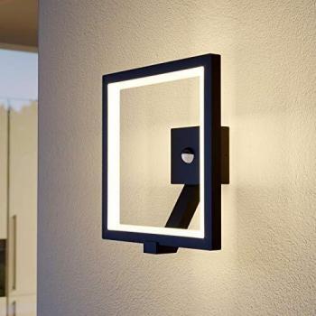 Aplique LED de exterior Lucande Square gris grafito con sensor, lámpara de pared moderna de aluminio (1 llama) para fachada