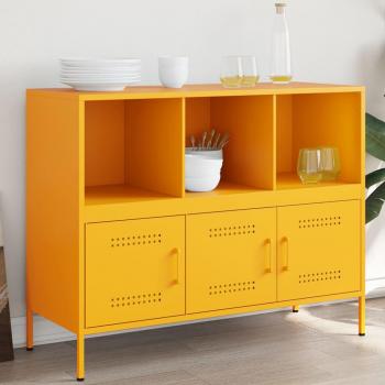 Aparador de acero laminado en frío amarillo mostaza 100,5x39x79 cm, Armario Auxiliar, Mueble de almacenaje de Cocina, Armario de Pasillo, aparador de Comedor