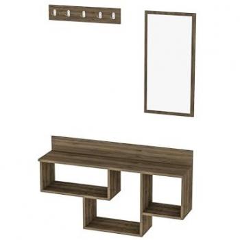 Estantería de Pared con Espejo Wellhome Nogal - Tablero de Aglomerado - Grosor 18 Mm - Dimensiones 28x120x67,4 cm - Color Marrón
