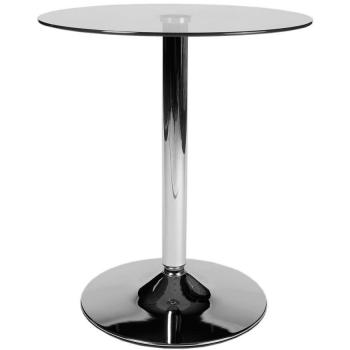 Mesa Redonda de Cristal Transparente Ø 60 cm con Base de Acero Inoxidable, Altura 70 cm
