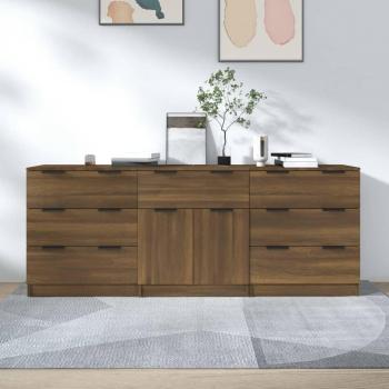 Aparador de 3 piezas madera contrachapada roble marrón vidaXL