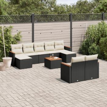 10-Piece Black Poly Rattan Garden Sofa Set with Cushions