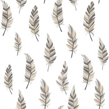 Papel pintado plumas blanco y plateado Urban Friends & Coffee