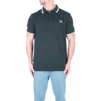 Fred Perry Mens Twin Tipped Signature Polo Shirt - Night Green/Snow White - Size: M