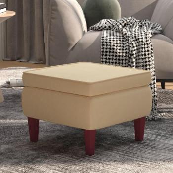 Taburete de terciopelo crema con patas de madera