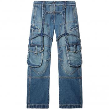 Off-White Women's Cargo Denim Jeans in Blue | Size 27 | OWYB018C99DEN001