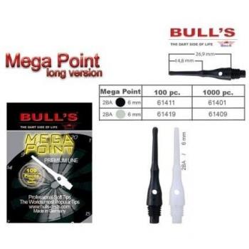 Bull's Mega Point Soft Tips Long 1000 Unidades Blanco