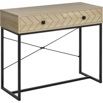 HOMCOM Mesa de Consola con 2 Cajones de Almacenamiento y Estructura de Metal, 90x35x76 cm, para Recibidor Pasillo Salón, Color Natural/Negro