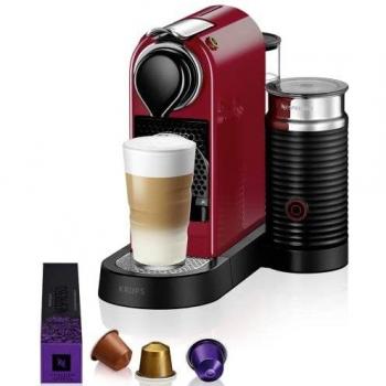 Krups Nespresso Citiz & Milk XN7615 - Cafetera de cápsulas monodosis, con 19 bares de presión, thermoblock, capacidad 1L, función automática con botones retroiluminados, con Aeroccino, color Rojo