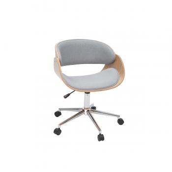 Silla de escritorio Miliboo tejido gris claro y madera clara con ruedas BENT