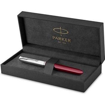Parker 51 pluma estilográfica | cuerpo borgoña con adorno cromado | plumín mediano con cartucho de tinta negra | estuche de regalo