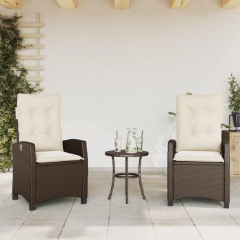 Reclining Garden Chairs Set of 2 with Cushions Brown Poly Rattan