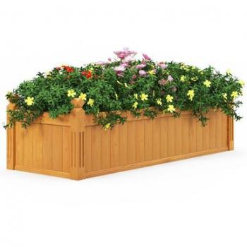 Costway Wooden Rectangular Garden Bed with Drainage System