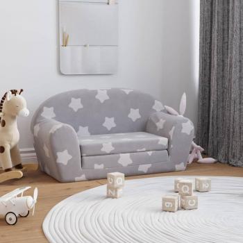 Sofá Cama Infantil de 2 Plazas Gris Claro con Estrellas de Felpa Suave