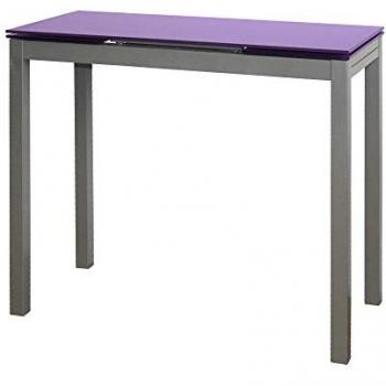 Mesa de Cocina Extensible Novi - Cristal Templado y Metal - Color Morado y Plata - Medidas 85/135 x 40 x 76 cm
