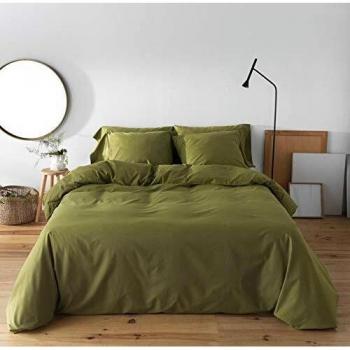 BOHEME Funda Nórdica Lisa Verde Oliva 100% algodón 200 Hilos, Cama de 150 cm