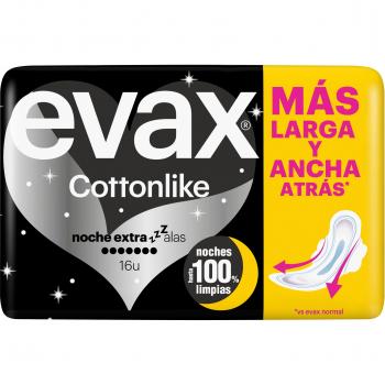 Evax Cottonlike Compresas Noche Extra Con Alas, 16 unidades