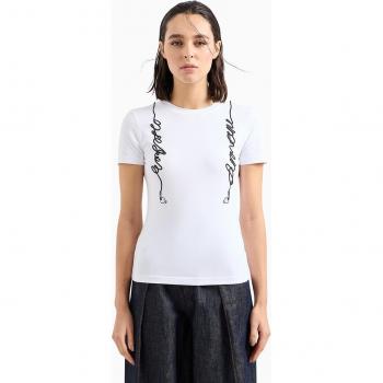 Emporio Armani Women's White Cotton Blend Logo T-shirt Size L